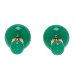 El Regalo Front/Back Green Gold Tone Beads Jacket Earrings- Jade/Emerald-Colored Beads Earrings for Women/Girls