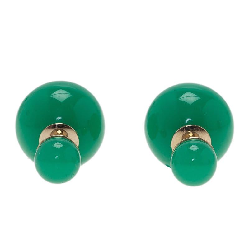 El Regalo Front/Back Green Gold Tone Beads Jacket Earrings- Jade/Emerald-Colored Beads Earrings for Women/Girls