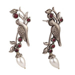 El Regalo Oxidized Bird Earrings with Pearl- Handmade Silver Replica Brass Earrings in Antique Silver Finish for Girls & Women