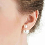 El Regalo 2 Pairs Pearls Earrings- Front & Back Double Sided Small & Big Simulated Pearl (White & Grey) Stud Earrings for Girls & Women