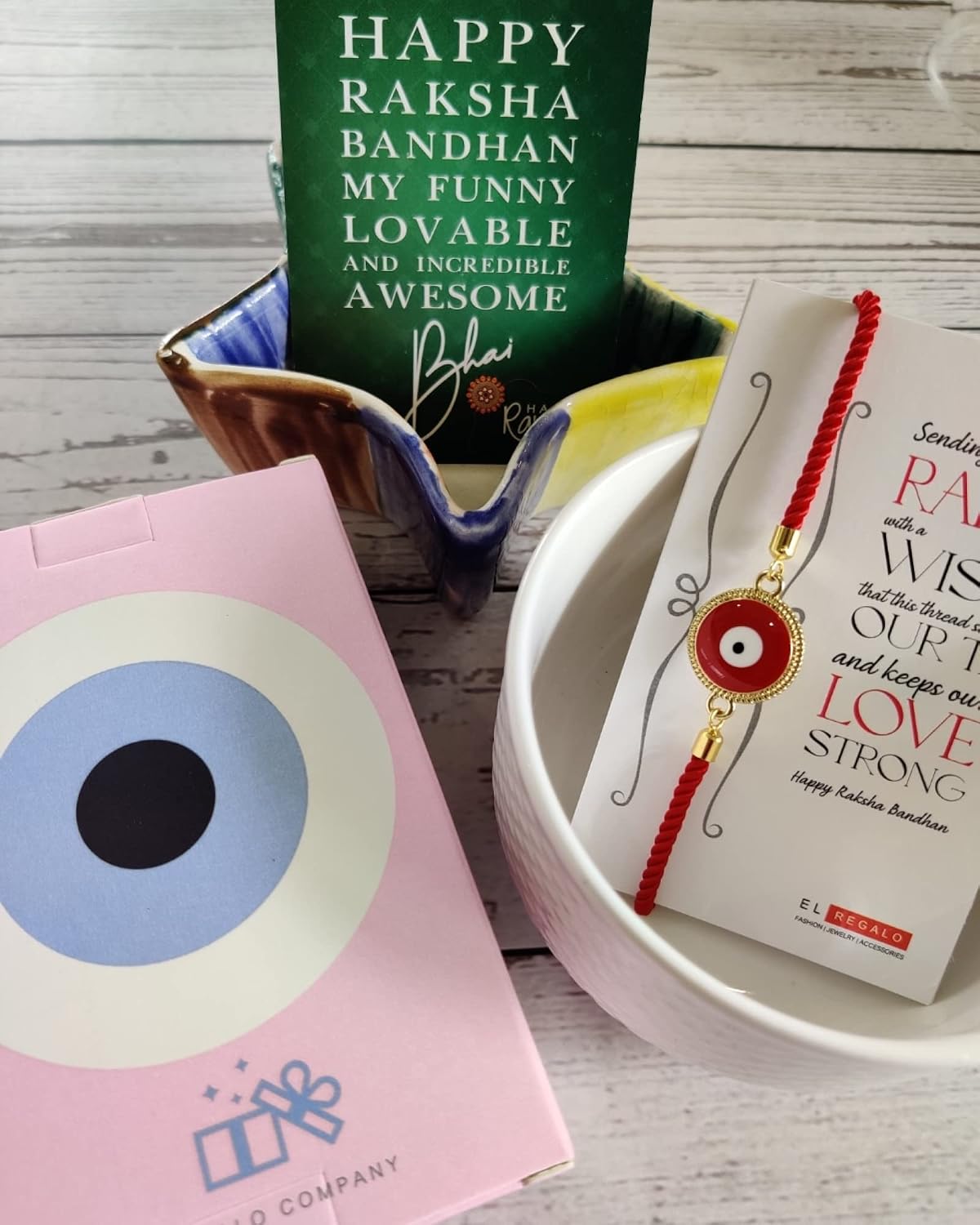El Regalo Rakhi Pack of 1 for Bhaiya or Bhabhi - Rakshabandhan Adjustable Rakhi Combo with Greeting Card and Shagun