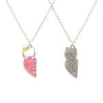 El Regalo 2 PCs BFF Kitty Cat Necklace for Best Friends- BFF 2 Besties Pink Matching Heart Necklace for Kids/Girls