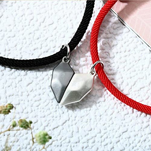 El Regalo Unisex 2 Pcs Heart Couples Magnetic Bracelet for Couples/Besties/Friends - Red & Black Matching Bracelets Friendship Distance Magnetic Love Heart Jewelry