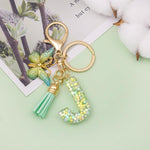 El Regalo Personalized Name Initials Butterfly Charm Keychain - Name Letters Keyring with Green Butterfly & Stars Filled Resin & Tassel Pendant, Purse, Bag, Backpack Accessory (Letter J)