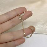 El Regalo 1 Pair CZ Moon Star Chain Cuff, Ear Clips, Ear Wraps Earrings- Crystal Crescent, Northstar Stud Earrings for Women/Girls