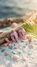 El Regalo Ethnic Hand-Painted Conch-Style Earrings for Women | Ethnic Boho Statement Earrings | Traditional Festival Earrings | Unique Handmade Drop Earrings (Pink)