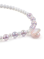 El Regalo 1 Pair Girls Kids Shiny Pearl Shell Princess Necklace & Bracelet Sets- Acrylic Shell Beads Oyster Pearl Princess Necklace Bracelet Jewelry Set for Girls Kids (Purple)