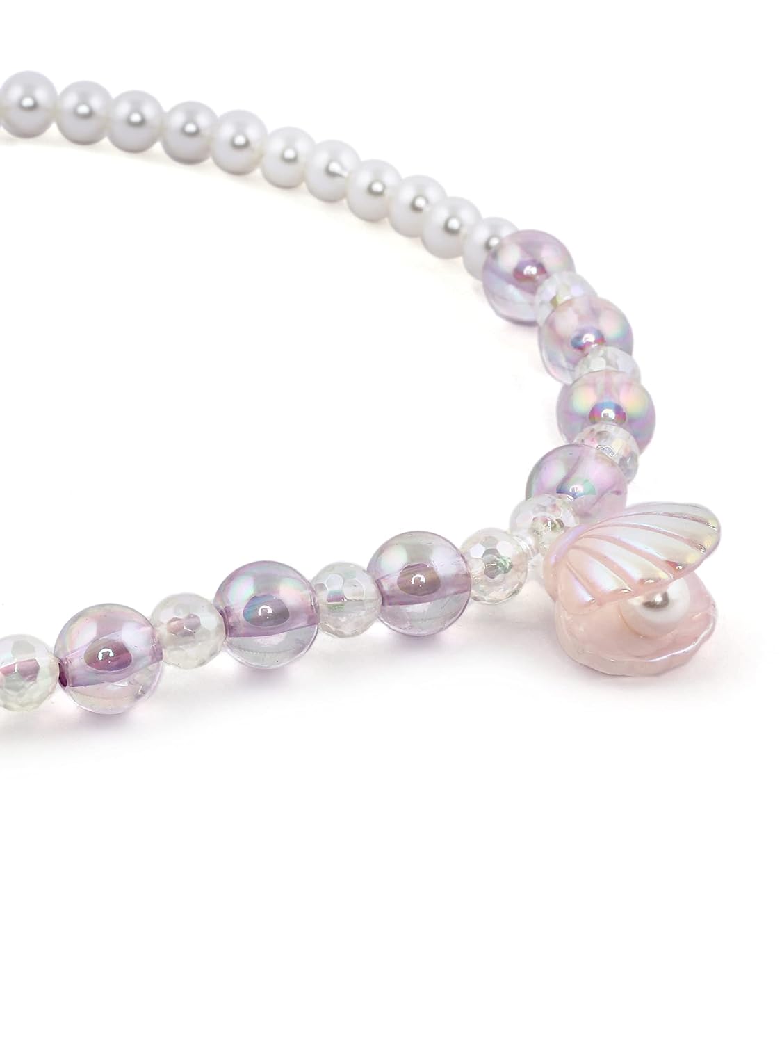 El Regalo 1 Pair Girls Kids Shiny Pearl Shell Princess Necklace & Bracelet Sets- Acrylic Shell Beads Oyster Pearl Princess Necklace Bracelet Jewelry Set for Girls Kids (Purple)