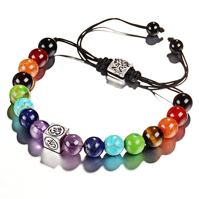 El Regalo 7 Chakra OM Bracelet Rakhi for Brother | Tree of Life & OM Charm Stone Unisex Spiritual Rakhi for Brother with Roli Chawal Shagun, Rakhi Message Card in Rakhi Gift Box (Antique Silver)