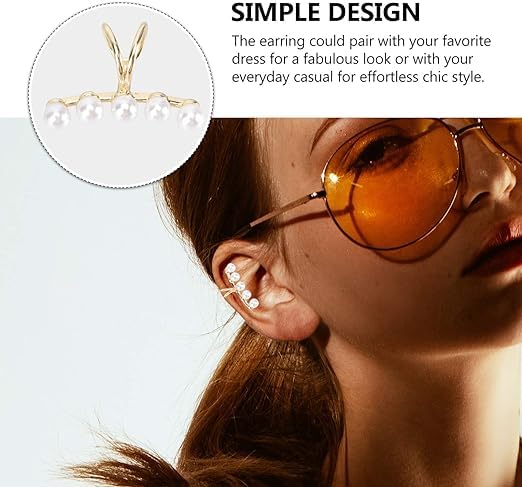 El Regalo 2PCs Tiny Pearl Cuff Cartilage Non-Pierced Clip On Earrings for Girls & Women- Vintage Pearl Clip Earrings (2 Golden)