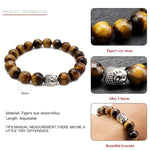 El Regalo 1PC Natural Tiger Eye Beads Stretch Unisex Bracelet for men & Women with Hamsa Hand, Rudraksha, Elephant & Budhdha Charms (Budhdha Tiger Eye Bracelet)