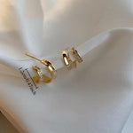 El Regalo Cute Double C-Shaped Gold Plated Stud Earrings for Girls & Women | Western Dual Layered Hoop Spiral Studs | Minimalist Cubic Zirconia Jewelry