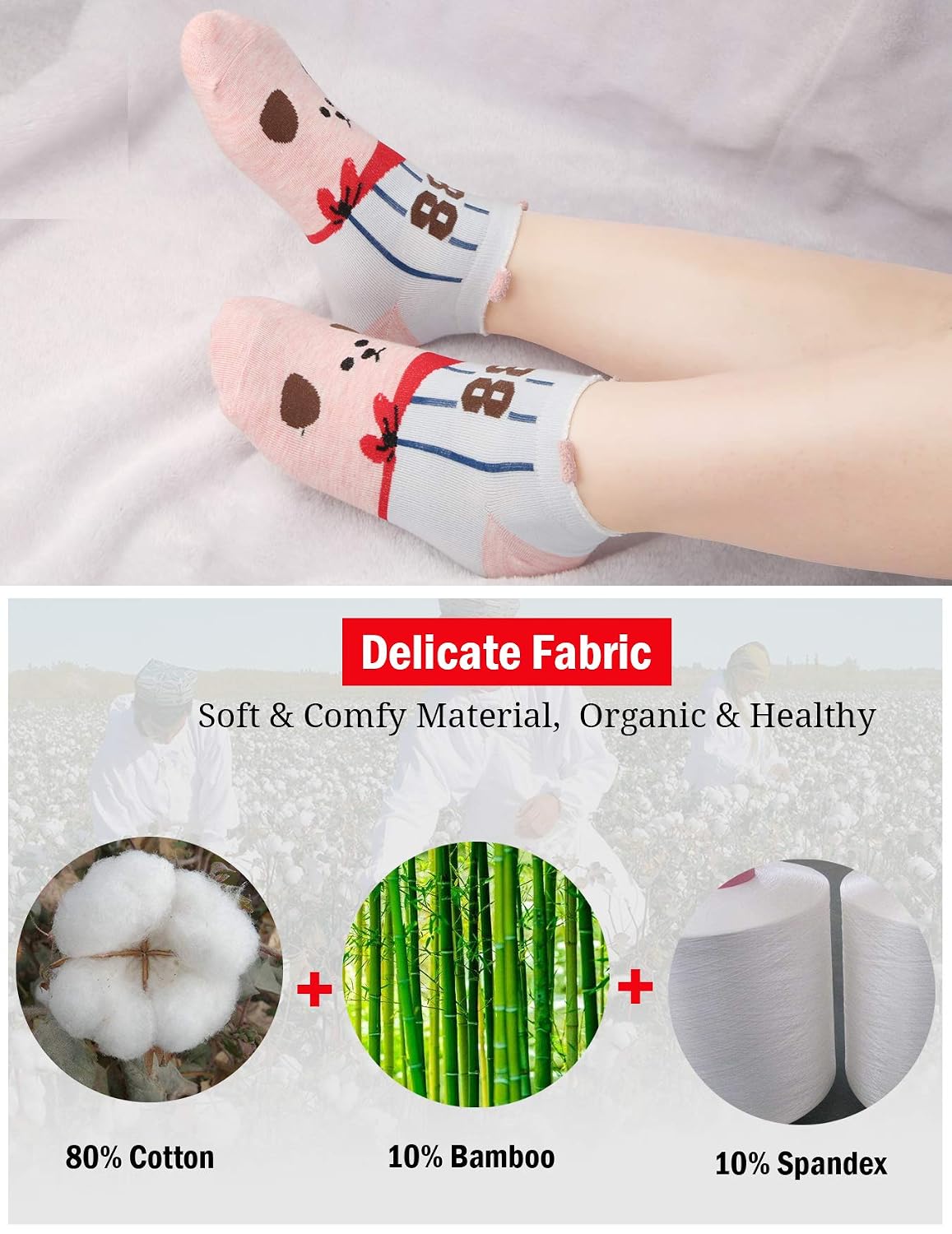 Ankle Socks for Teen Girls Women Funny No Show Novelty Sock Girl Low Cute Fun Animal Cartoon Socks, 5 Pack, Cotton & Bamboo