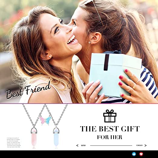 El Regalo 2Pcs/Set Resin Crystal Bff Best Friend Magnetic Butterfly Couple Matching Split Heart Pendant Necklaces For Besties/Best Friends/Couples - Valentines Day Gift - Unisex-Adult