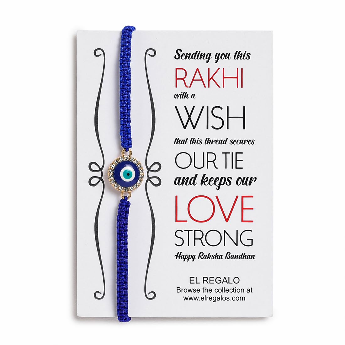 El Regalo 1PC Evil Eye Rakhi for Bhai/Bhabhi/Bhai/Bhatija/Bhatiji- Fancy Evil Eye Rakhi with Roli Chanwal, Rakhi Card in Rakhi Gift Box (Option-1)