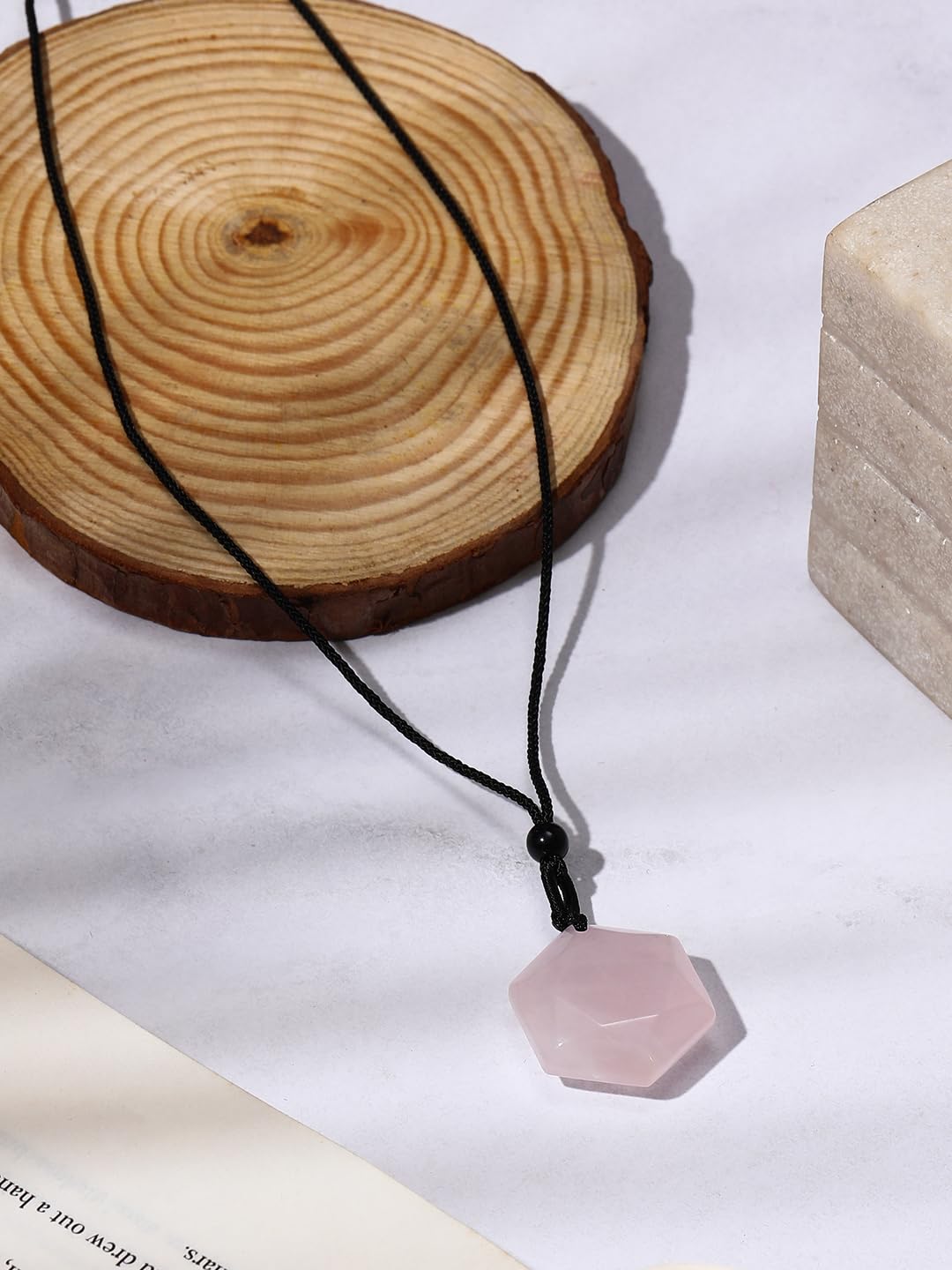 El Regalo Natural Healing Stones Hexagram Pendant Unisex Necklace for Men/Women (Pink Rose Quartz)