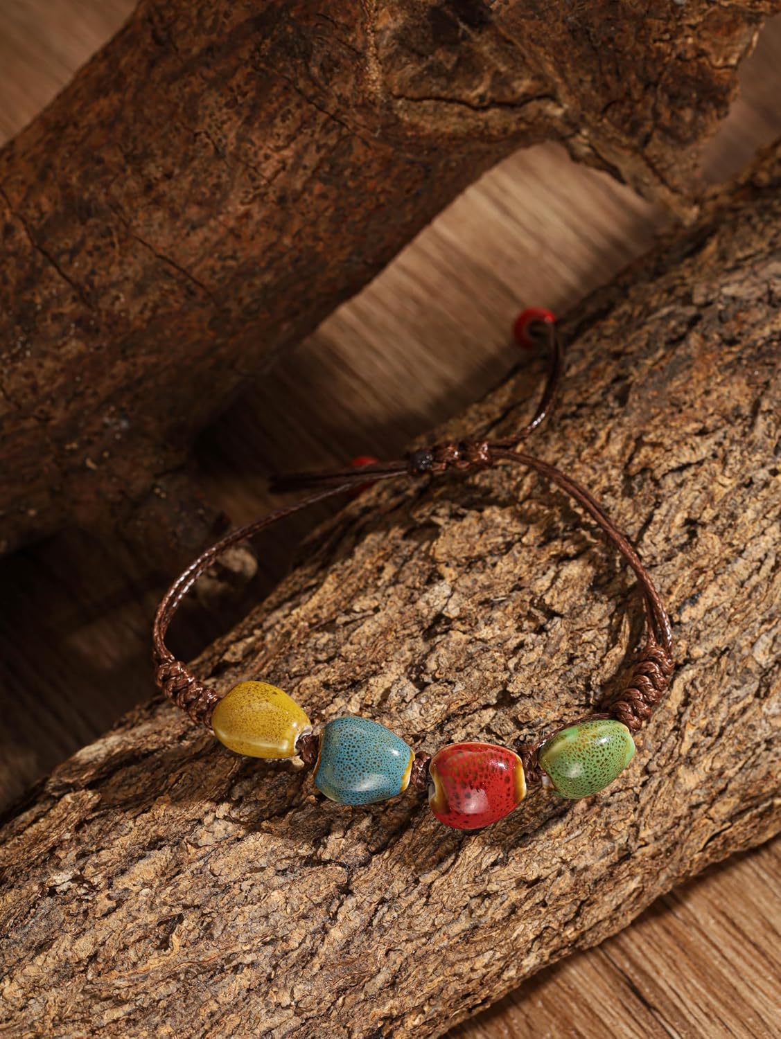 MINACHI Bohemian Colorful Ceramic Bead Adjustable Leather Bracelet, Boho Hippie Summer Jewelry Gift for Women (1), Adjustable, Ceramic, no gemstone