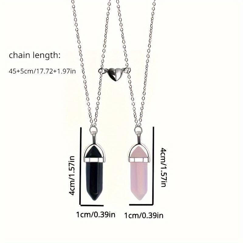 El Regalo Unisex Adult 4Pcs/Set Valentines Day Special- Love Friendship Magnet Heart Bullet Stones Necklace & Bracelet Set For Couples/Best Friends/Besties (Peachy Pink & Black)