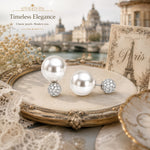 El Regalo's Double Sided 2 Ways Disco Ball Pearl Stud Earrings for Women | Reversible Front Back Ball Earrings | Crystal Rhinestone Back | Fashion Jewelry for Girls (White Pearl)