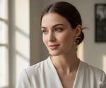 El Regalo Modern Zigzag Brass Statement Drop Earrings for Women & Girls - Contemporary Geometric Handmade Jewelry with Rectangle Stones Drops - Studs for For Western & Ethnic Wear (Jade Green)