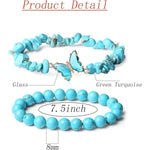El Regalo 2PCs Natural Crystals Butterfly Bracelets Set- Real Crystals Healing Stones Bracelet Combo for Women (Turquoise Green)