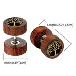 El Regalo 1Pair Wooden Tree of Life Unisex Stud Earrings- 10mm Pierced Screw Back Stud for Men Women