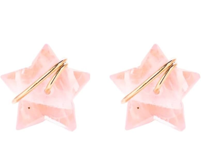 El Regalo Natural Stones Star Stud Earrings- Handcfated Wire Wrapped Celestial Star Earrings for Girls & Women (Pink Rose Quartz)