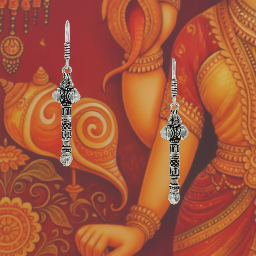El Regalo Rudraksha Trishul Damroo Designer Earring/Oxidized Lord Shiva Trident Rudraksha earrings (With Pearls)