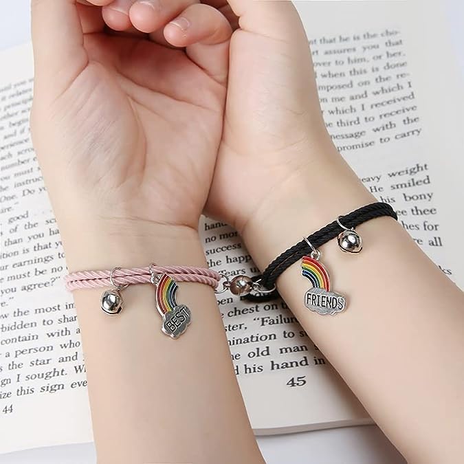 El Regalo 2pcs BF Magnetic Rainbow Couple Bracelet- Stretch Matching Relationship Bracelet for for Best Friends/Besties/Couples (Option-1) For Unisex Adult