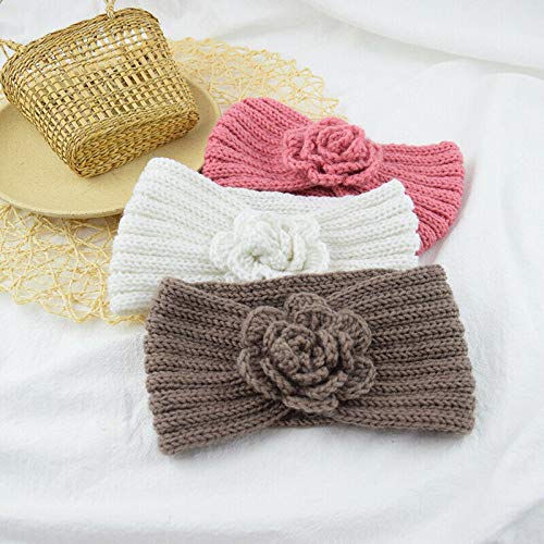 El Regalo Knitted Flower Headwrap Headband | Ear Warmer Hair Muffs Band | Winter Designer Ear Warmer Headbands for Girls & Women (Pink)