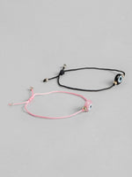 El Regalo 2 PCs Lucky Evil Eye Handwoven Adjustable Anklet cum Bracelets Set - Protection Evil Eye Bracelet/Anklet Set (Pink & Black) For Unisex Adult