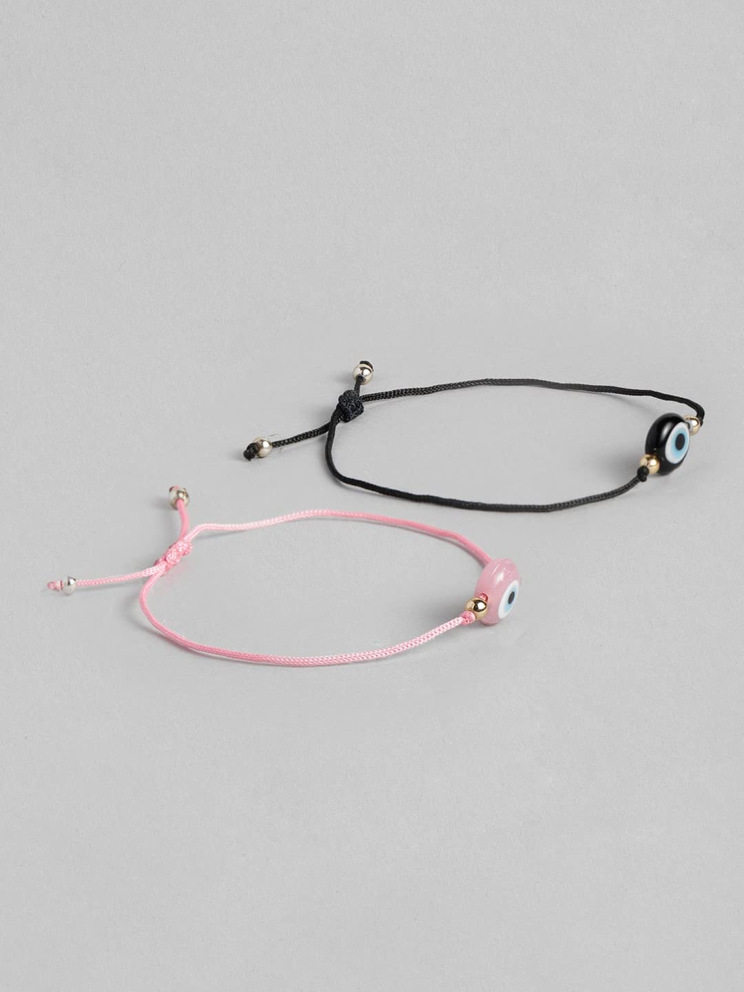El Regalo 2 PCs Lucky Evil Eye Handwoven Adjustable Anklet cum Bracelets Set - Protection Evil Eye Bracelet/Anklet Set (Pink & Black) For Unisex Adult