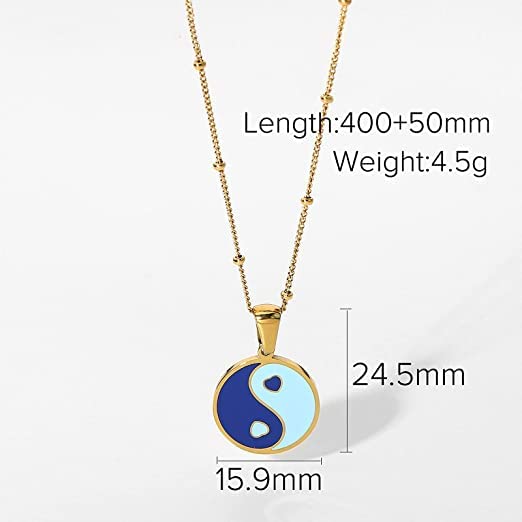 El Regalo 2 PCs Yin Yang Pendant Necklaces- Enamel Yin Yang Heart Flower Colorful Necklaces for Best Friends/Couple/Besties (Set-2)