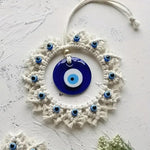 El Regalo Macrame Nazar Battu Wall Hanging with Big Evil Eye Charm | Handmade Bohemian Style Wall Decor for Home & Office | Macrame Evil Eye Protection Hanging (6.3 Inches Diameter)