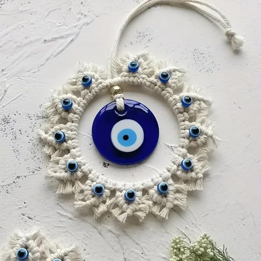El Regalo Macrame Nazar Battu Wall Hanging with Big Evil Eye Charm | Handmade Bohemian Style Wall Decor for Home & Office | Macrame Evil Eye Protection Hanging (6.3 Inches Diameter)