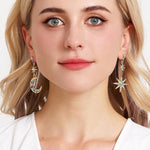 El Regalo Bohemian Moon Star Asymmetric Tassel Earrings- Crystal Moon & Sun Drop Earrings Long Retro Exquisite Punk Style Jewellery for Women Girls