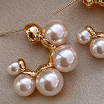 El Regalo French Elegant Luxury Pearls C Shape Stud Earrings for Women & Girls - Vintage-Inspired Pearl Circle Hoop Earrings with Gold Metal Settings, Trendy and Fancy Ear Tops (Metallic Brown)