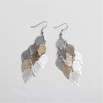 El Regalo 1 Pair Pretty Leaves Bunch Chandelier Earrings for Girls & Women- Boho Lightweight Hollow Filigree Leaves Drop Earrings (Gold Grey Shades)