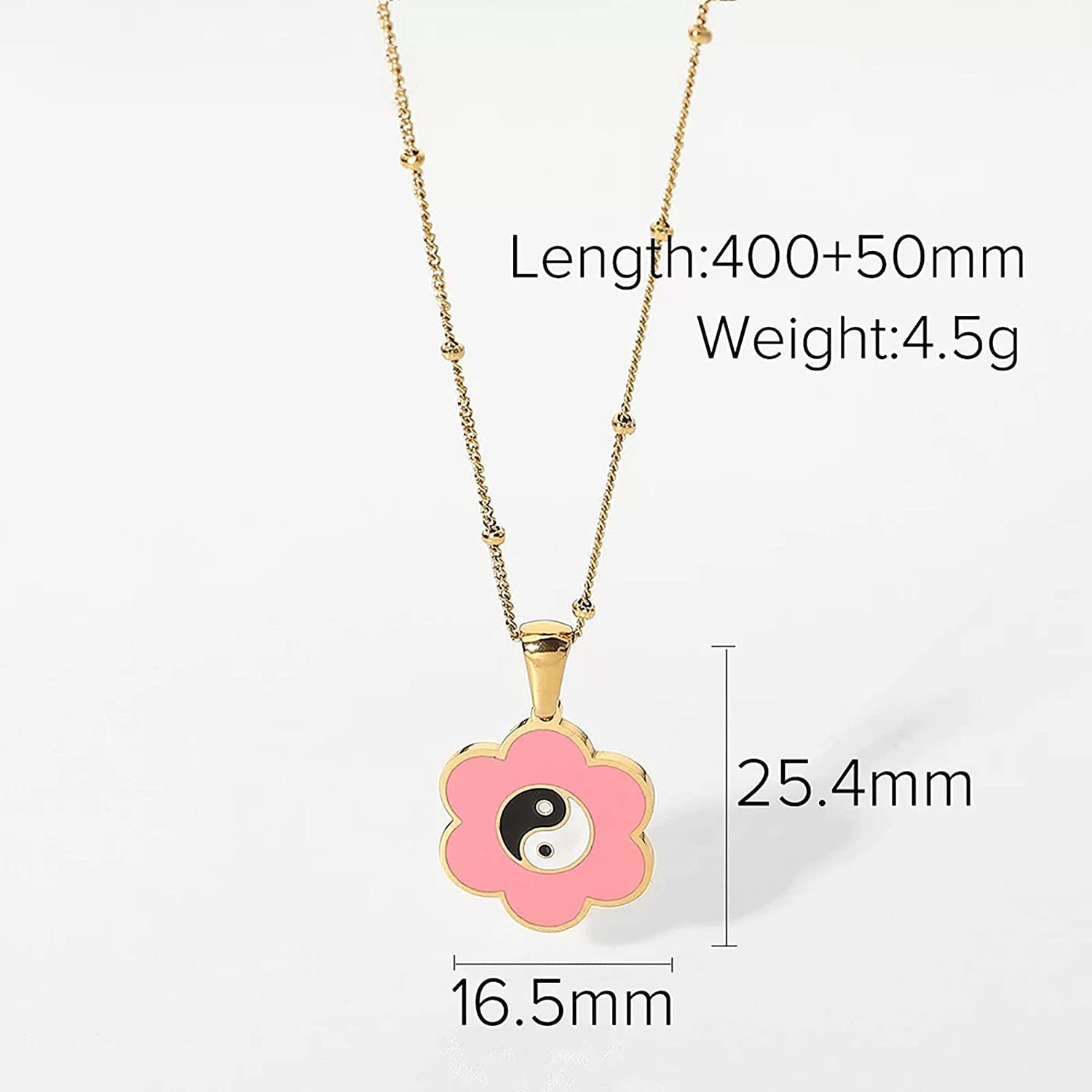 El Regalo 2 PCs Yin Yang Pendant Necklaces- Enamel Yin Yang Heart Flower Colorful Necklaces for Best Friends/Couple/Besties (Set-3)