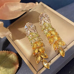El Regalo Gradient Crystal Long Chandelier Tassel Dangle Earrings - Rhinestone Leaf Drop Statement Earrings for Women, Lightweight, Comfortable, Sparkling Jewelry (Yellow)
