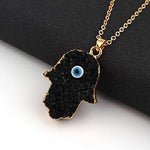 El Regalo u Evil Eye Resin Druzy Hamsa Hand Pendant Necklace for Girls & Women | Evil Eye Modern Pendant Necklace (Black)