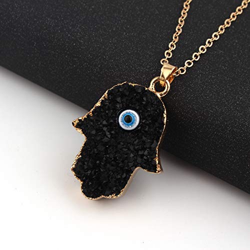El Regalo u Evil Eye Resin Druzy Hamsa Hand Pendant Necklace for Girls & Women | Evil Eye Modern Pendant Necklace (Black)