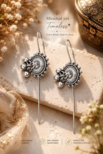 El Regalo Oxidized German Silver Needle Ear Wrap Earrings- Quirky Fashions Pin Bugadi Earrings (Geometric)