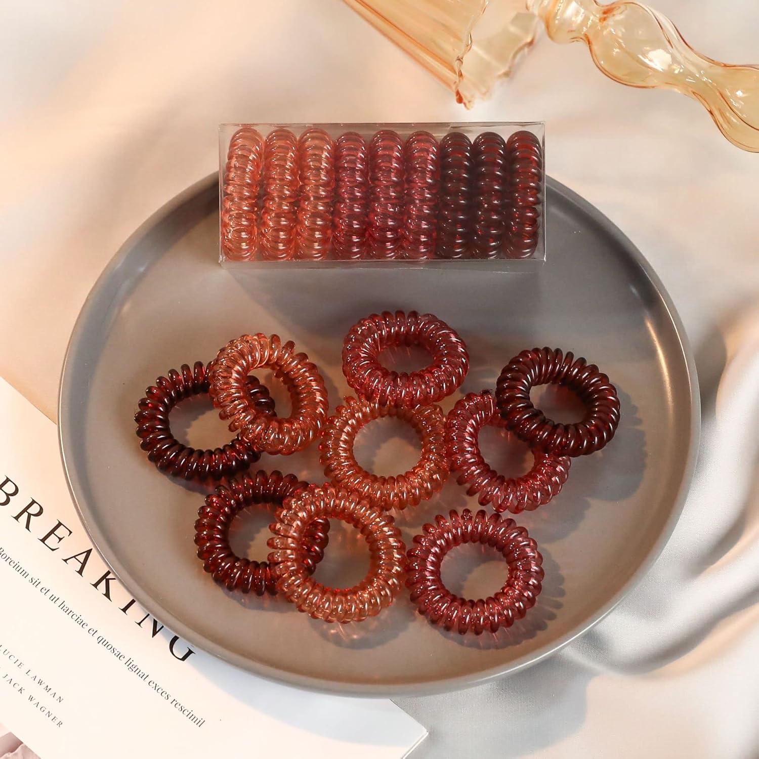 El Regalo 9 Pcs Spiral Hair Ties, No Crease Coil Phone Cord Hair Ties for Thick Hair - Ponytail Holders for Kids/Girls/Women (Brownish)