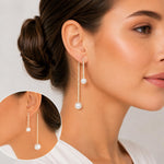 El Regalo Double Pearl Drop Earrings for Women | CZ Chain Long Dangler Earrings | Elegant Pearl Tassel Earrings | Party/Office Earrings for Girls & Women | Korean Style Fashion Jewellery