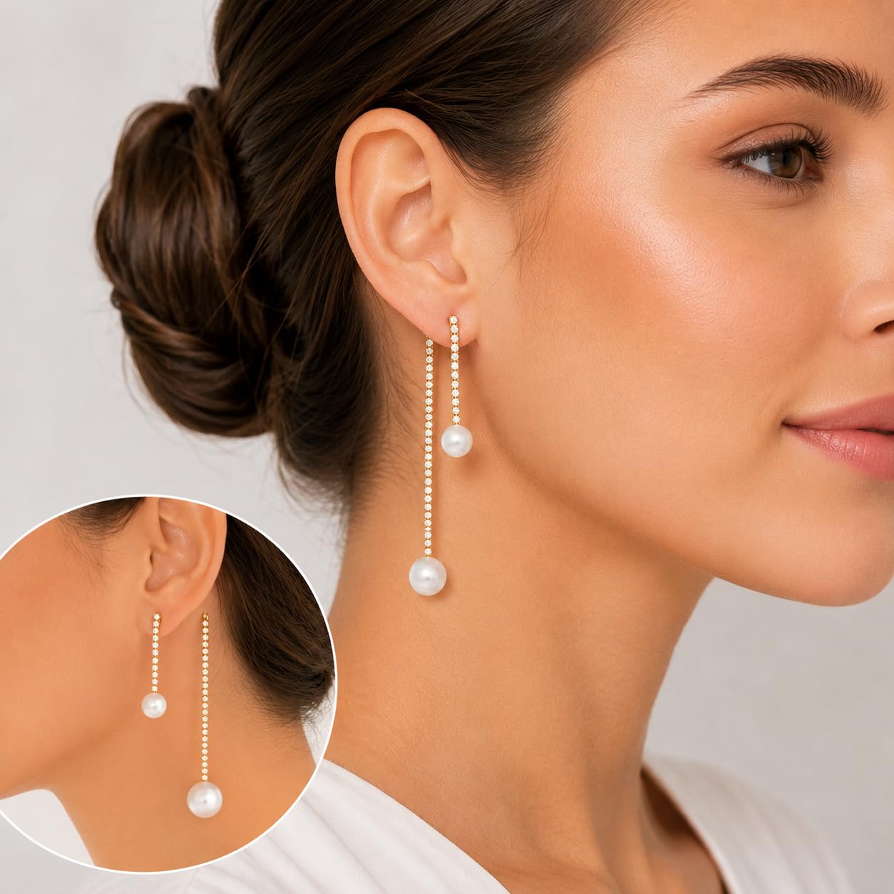 El Regalo Double Pearl Drop Earrings for Women | CZ Chain Long Dangler Earrings | Elegant Pearl Tassel Earrings | Party/Office Earrings for Girls & Women | Korean Style Fashion Jewellery
