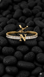 El Regalo Personalized Initial Letter Bracelet for Women | Gold Finish Tennis Bracelet with Alphabet Charm | Adjustable Stainless Steel Zircon Bracelet | Anti Tarnish Jewelry (N Letter)
