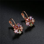 14K Rose Gold Huggie Stud Earrings for Women Gold Hoop Earrings Multicolored Crystal Elements Fashion Bridal Jewelry, Brass, crystals
