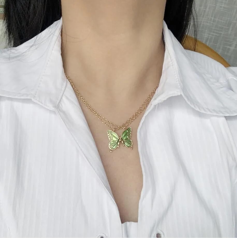 El Regalo 2 PCs Best Friend Butterfly Necklaces for Girls- Matching Butterfly Pendant Necklace Set BFF Friendship Necklace, Dainty Jewelry Gifts for Women Teen Girls (Green BF Butterfly)