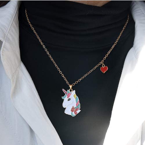 El Regalo 1PCs Enamel Pony/Unicorn Heart Pendant Necklaces for Kids/Girls/Teens | Unicorn Jewelry for Unicorn Theme Party